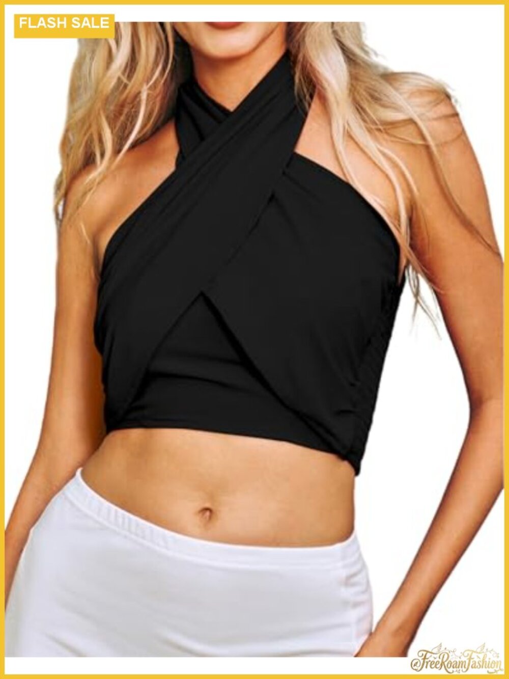 Criss Cross Halter Backless Crop Top Sleeveless Wrap Front Cami Club